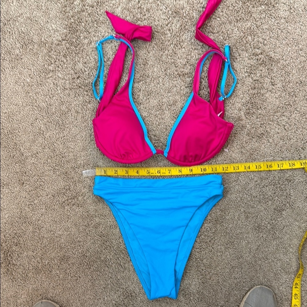 Victoria’s Secret Hot Pink Vibrant Blue UW Top High Waist Bikini Set SKU0924 - Picture 7 of 8